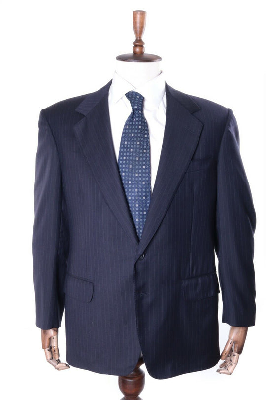 Men's ERMENEGILDO ZEGNA Black 100% Wool Super 100's Striped Suit Jacket Bespoke