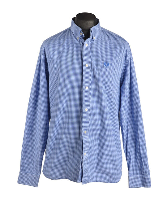 Men's FRED PERRY Blue Gingham Check Cotton Shirt Size XL