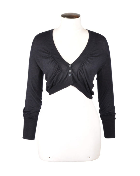 BRUNELLO CUCINELLI Short Top Silk Cashmere Navy Blue Women's Cardigan Size M