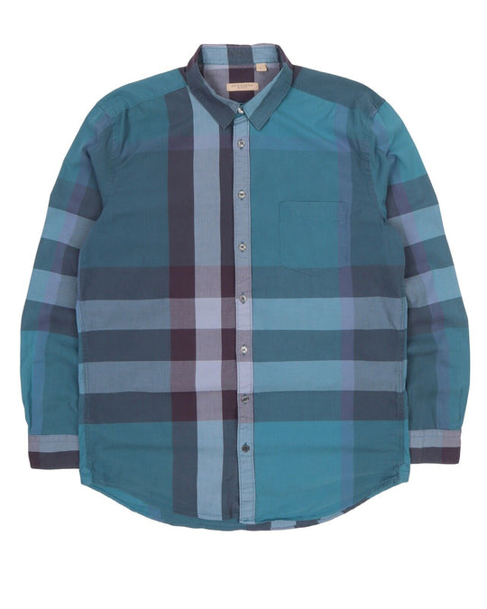 Men's BURBERRY Brit Blue Nova Check Cotton Shirt Size L