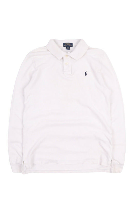 Men's POLO RALPH LAUREN White Pique Cotton Long Sleeve Polo Shirt Size XL