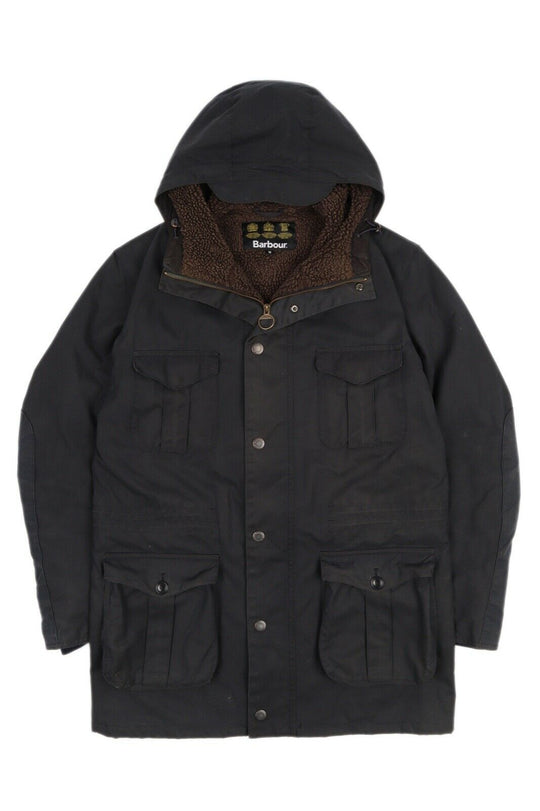 Men's BARBOUR Oakum AW16 Navy Blue Waxed Cotton Hooded Parka Jacket Size M
