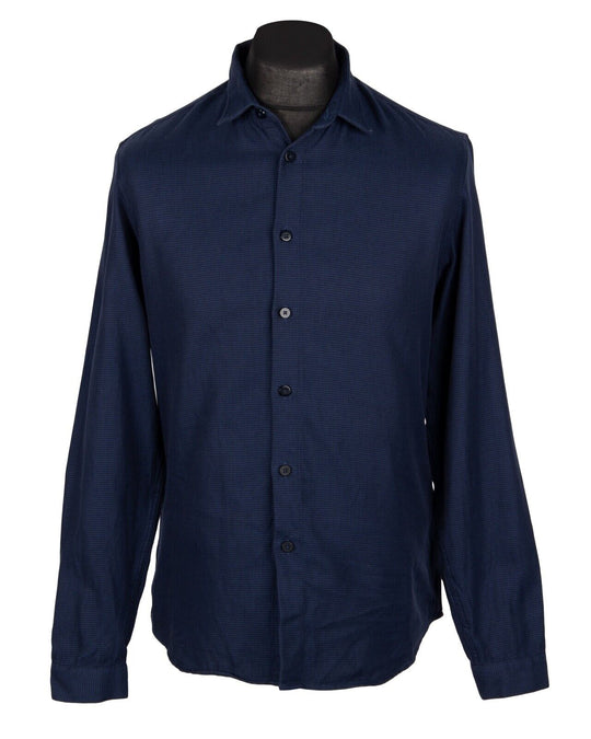 FOLK Shirt Navy Textured Cotton Men's Button Up Size 3 / M