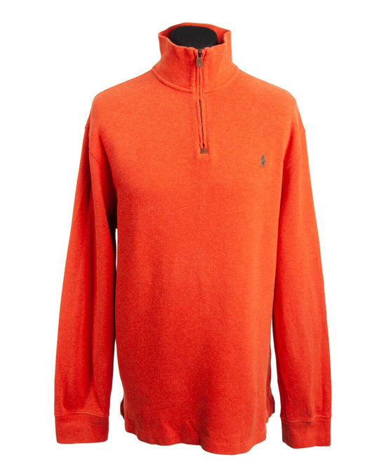 POLO Ralph Lauren Jumper Orange Zip Neck Cotton Men's Pullover Size XL