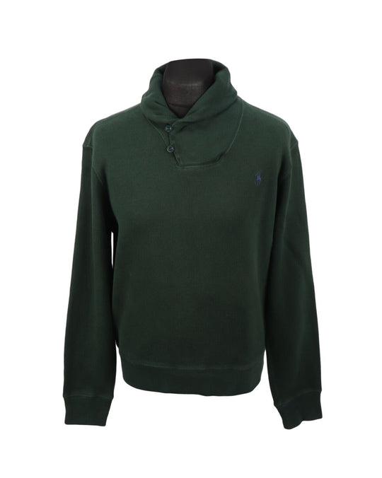 POLO By RALPH LAUREN Green Knit Cotton Men's Shawl Neck Jumper Size M