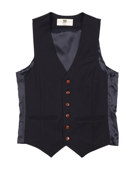 BERTONI Vest Black Wool Blend Sleeveless Button Front Mens Waistcoat Size 44