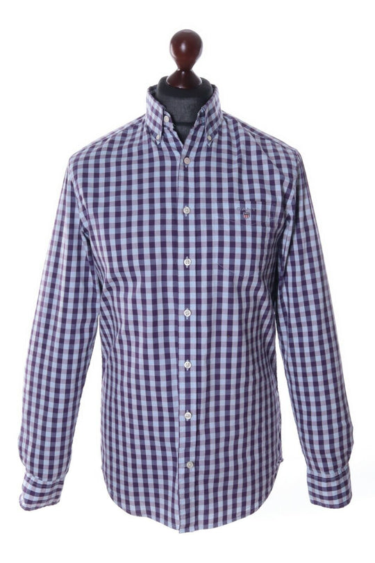 Men's GANT Purple 100% Cotton Check Heather Oxford Long SLeeve Shirt Size s