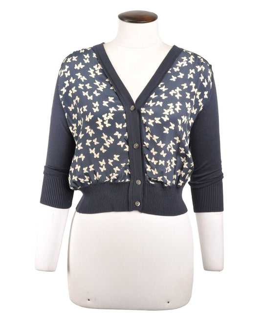 Weekend MAX MARA Blue Short Silk Cardigan Butterfly Print Women's Size S