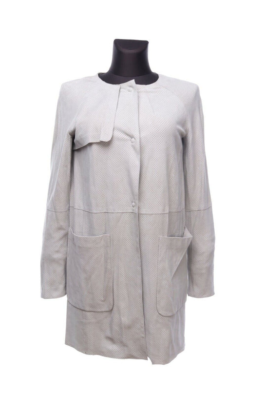 Women's BROGDEN Light Blue Grey 100% Goat Leather Perforated Jacket Size 40 / XS