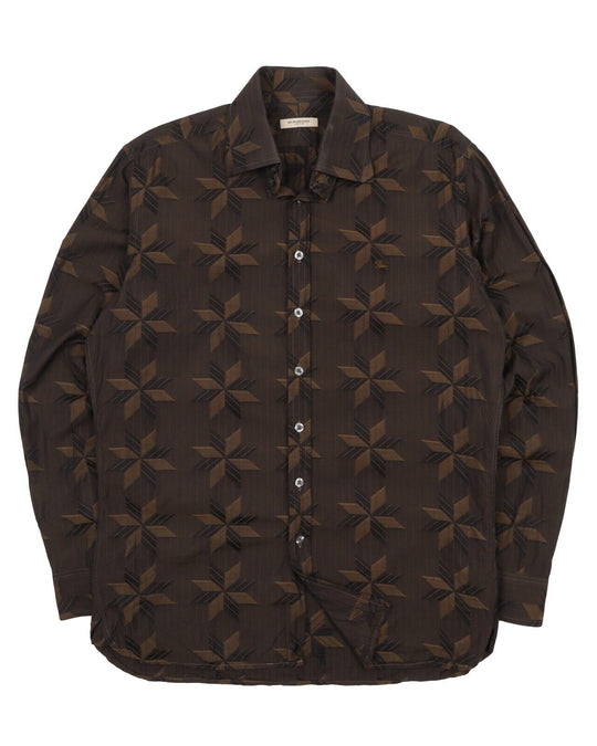 Men's BURBERRY Brit Olive Green Star Pattern Cotton Shirt Size 15 / 39