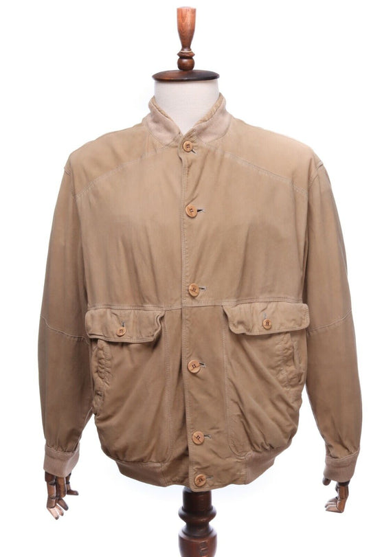 GIMO'S Beige Leather Band Collar Casual Bomber Jacket Size 36