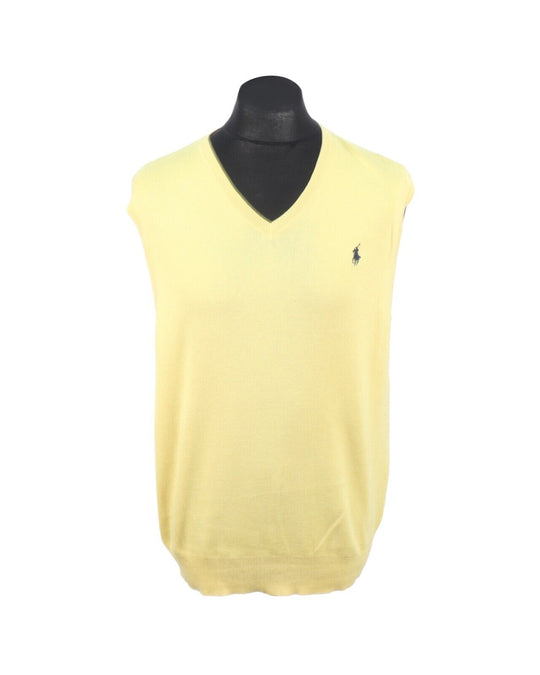RALPH LAUREN Waistcoat Vest Pale Yellow Cotton Men's Sleeveless Jumper Size L