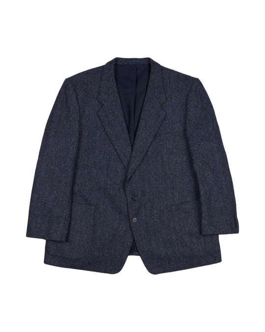 HARRIS TWEED Blazer Navy Herringbone Wool Men's Three Buttons Jacket Size ~46US