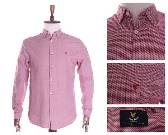 Men's LYLE & SCOTT Red Zig Zag 100% Cotton LS Shirt Size M