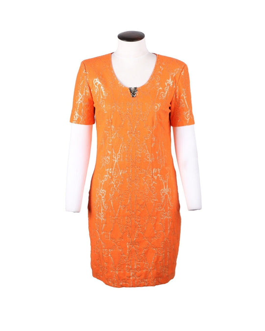 VERSACE Dress Orange Gold Print Cotton Women's  Size 44 IT