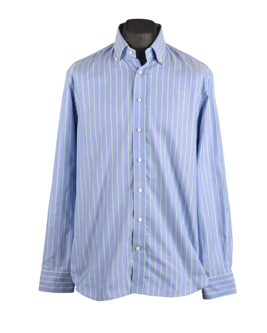 Men's EMANUEL BERG Blue Striped Oxford Luxury Dress Cotton Shirt Size 44 / 17.5