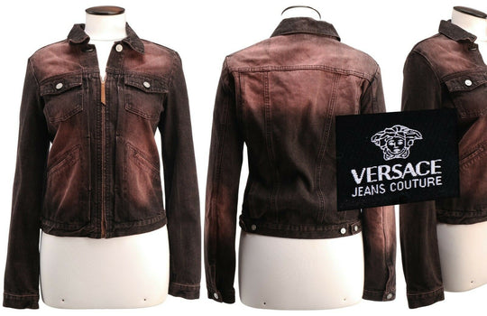 Women's Vintage VERSACE JEANS COUTURE Burgundy Full Zip Denim Jacket Size M