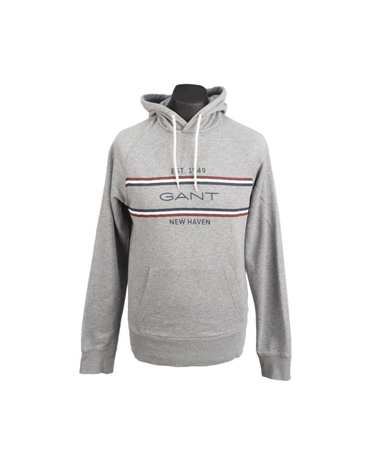GANT Hoodie Pullover Gray Cotton Logo Men's Jumper Size M