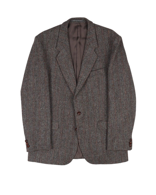 HARRIS TWEED Jacket Gray Herringbone Wool Men's Two Button Blazer Size 54 / 44UK