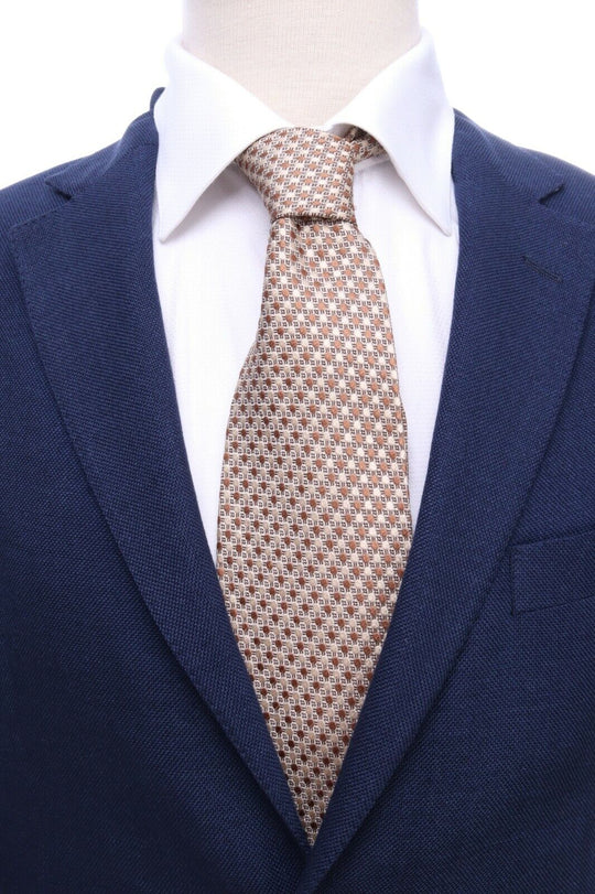 ERMENEGILDO ZEGNA Italy Beige 100% Silk Geometric Classic Tie Necktie