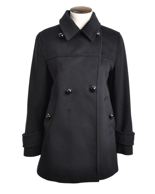 MAX MARA Coat Navy Blue Notche Lapel Womens Double Breasted Peacoat Size XS