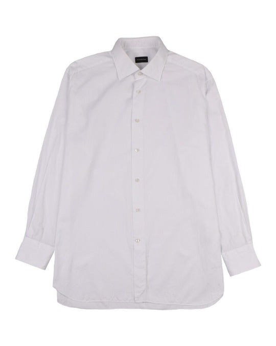 ERMENEGILDO ZEGNA Dress Shirt White Cotton Mens Regular Fit Size 43 / 17
