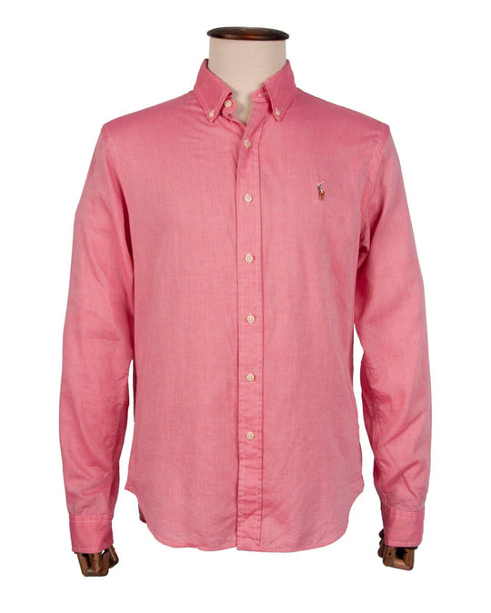RALPH LAUREN Shirt Pink Chambray Oxford Cotton Men's Button Down Slim Fit Size L