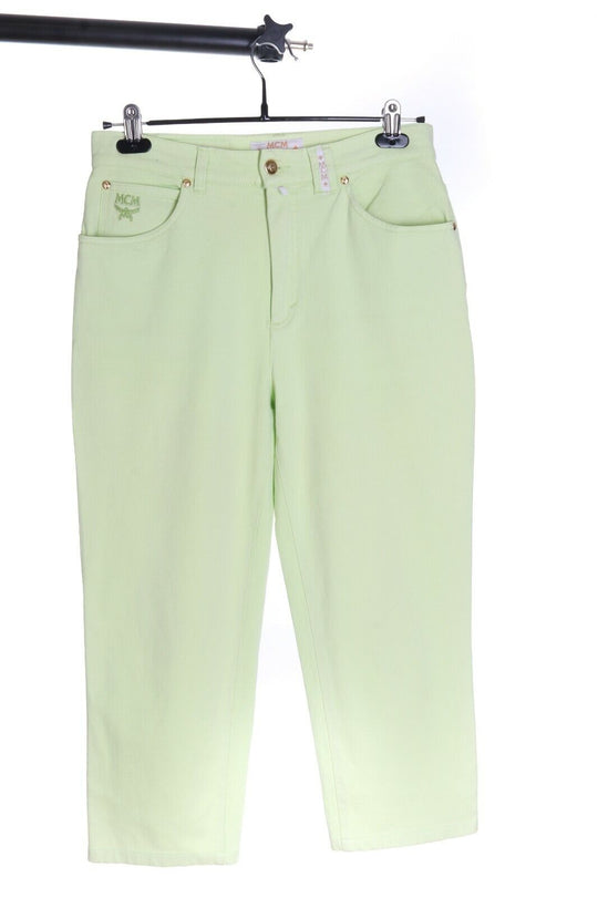 Women's MCM Lime Green Cotton Stretch Denim Breeches Capri Jeans De Luxe Size 31