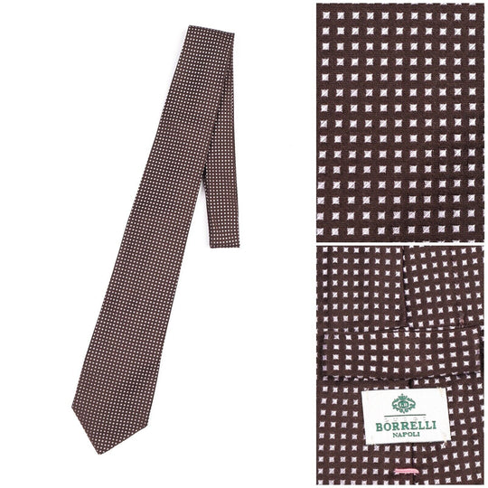 LUIGI BORRELLI Napoli Tie Brown Diamond Silk Men's Woven Necktie