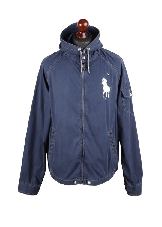 Polo RALPH LAUREN Jacket Blue Pony Big Logo Hooded Men's Harington Size L