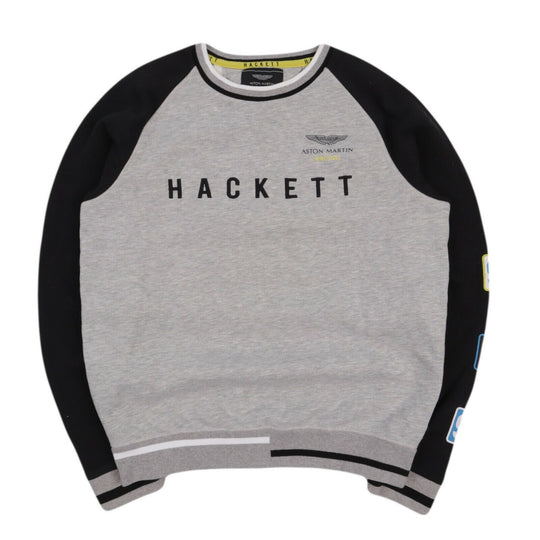 Men's HACKETT ASTON MARTIN Grey Cotton Crew Neck Jumper Size s 15/16 Years