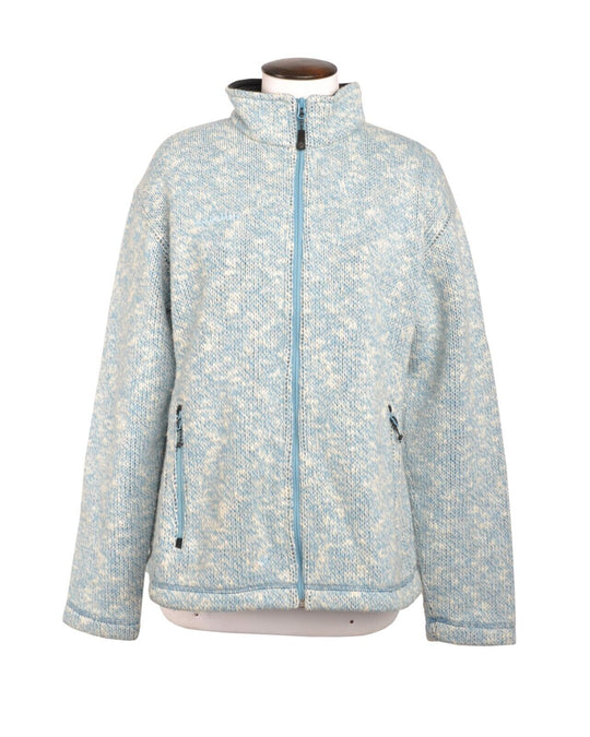 MAMMUT Full Zip Sweater Blue White Wool Blend Collared Womens Knit Jacket 2XS