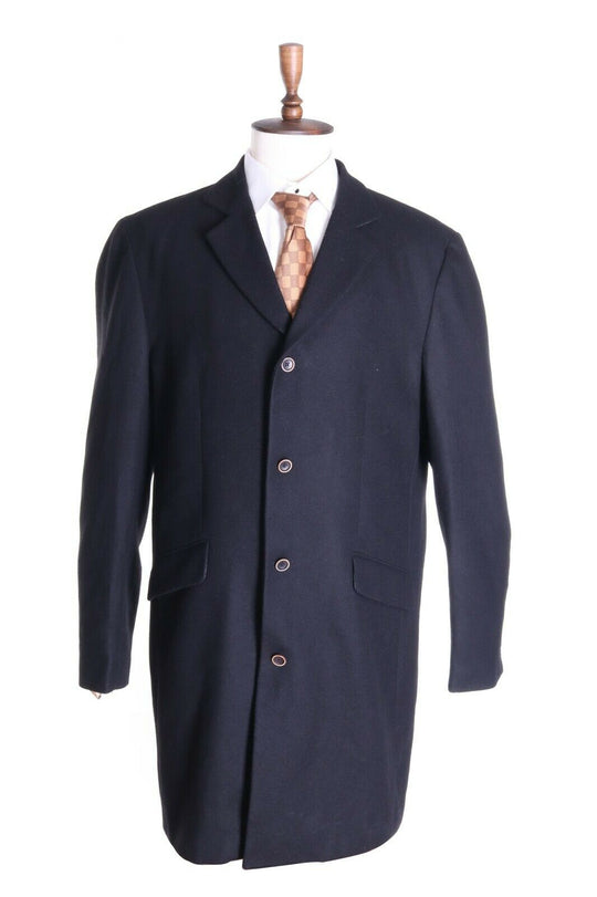 Men's DESIGUAL Black Wool Blend Removable Collar Coat Overcoat Size 58