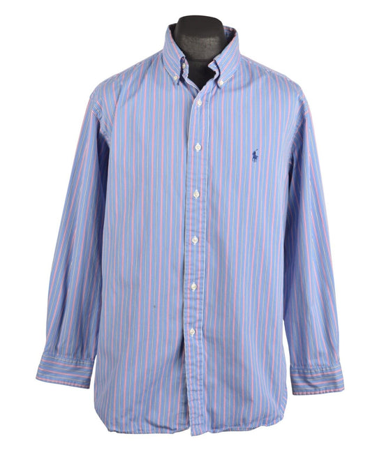 RALPH LAUREN Blue Striped Cotton Men's Shirt 17 32/33