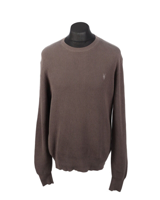 ALLSAINTS Jumper Olive Green Cotton Waffle Knit Crew Neck Men's Size L