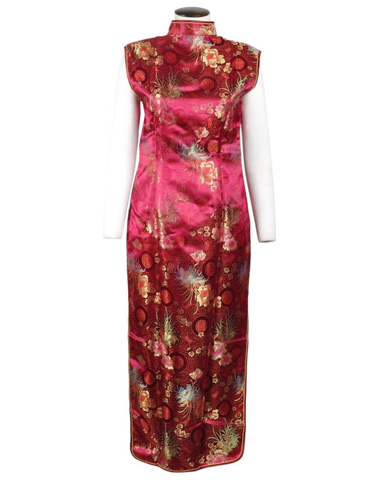 SHENG TANGKUYI Dress Kimono Knit Red Floral Women's Sleeveless Satin Size XXL