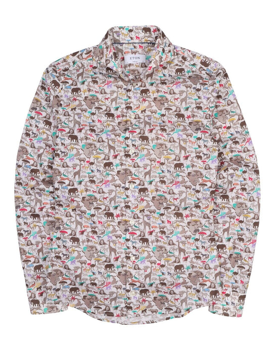 Men's ETON Africa Zoo Animal Pattern Cotton Dress Shirt Size 14 / 36