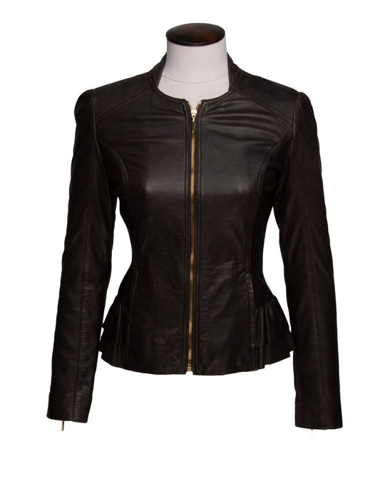 TED BAKER Jacket Brown Leather Women's Peplum Size 1 / S