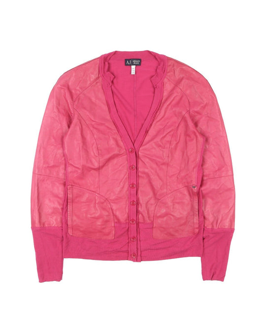 ARMANI Jeans Cardigan Pink Ovine Leather Women's Sweater Size 48EU / 12US