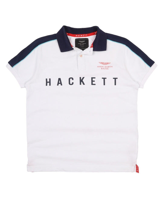 Men's Teen's HACKETT Aston Martin White Pique Polo Shirt Size 13 / 1