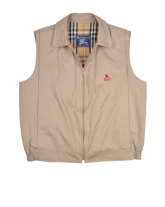 Vintage BURBERRYS Waistcoat Beige Nova Check Collar Cotton Mens Vest Size L