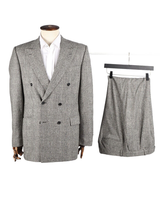 AQUASCUTUM Suit Grey Check Double Breasted Wool Men's 42 L UK