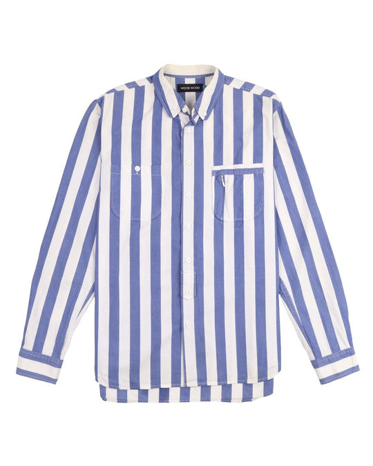 WOOD WOOD Shirt White Blue Stripes Cotton Men's Button Down Size M