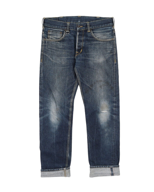 PIKE BROTHERS Jeans Navy Blue Selvage Cotton Mens Distressed Denim Size W31 L 34