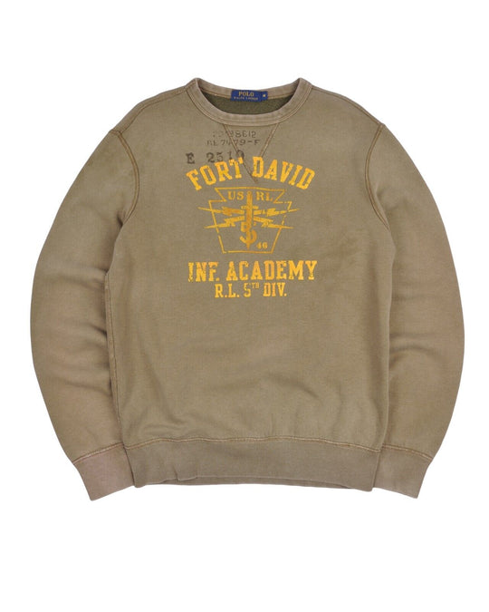 POLO RALPH LAUREN Sweatshirt Khaki Green Cotton Men's Big Logo Pullover Size M