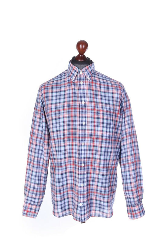 Men's ETON Multicolor Check Cotton Blend Slim Fit LS Shirt Size 43 / XL