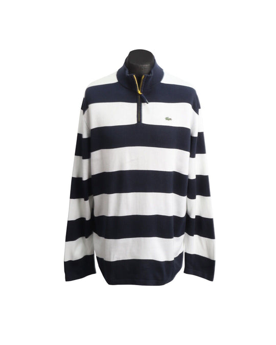LACOSTE Pullover Blue White Men's Zip Neck Jumper Size 8 / 2XL