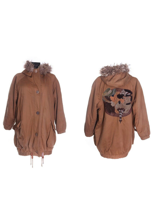 Women's ICEBERG Disney Rare Vintage Brown Cotton Blend Padded Parka Jacket Sz 40