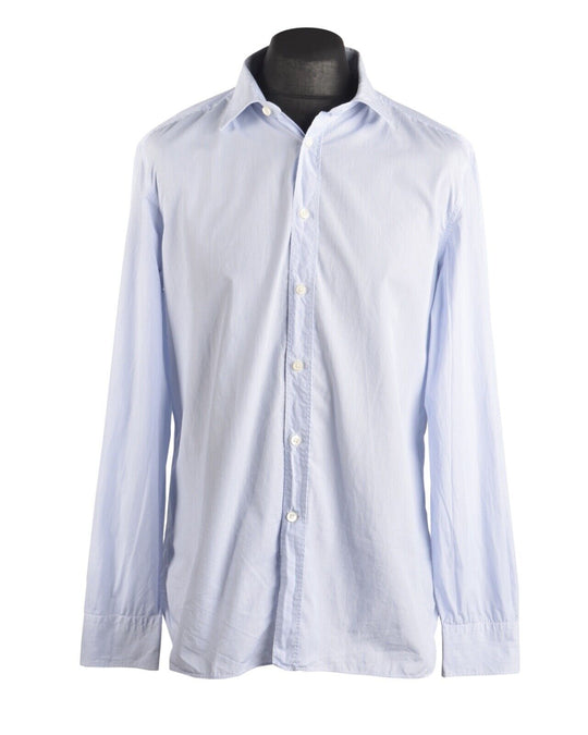 Men's ERMENEGILDO Z ZEGNA Silver Line Drop 8 Blue Cotton Shirt Size 43 / 17