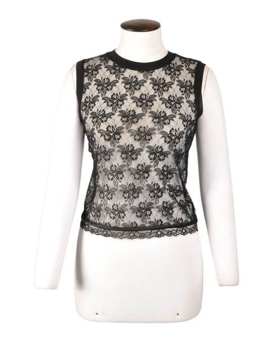 DOLCE GABBANA Black Women's Floral Crochet Knit Sleeveless Top Size ~ S